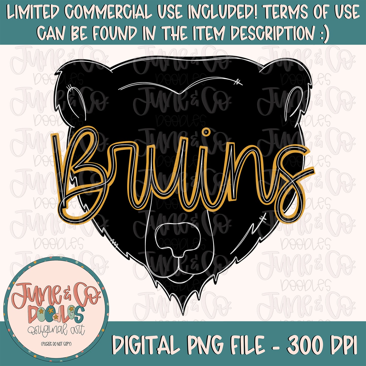 Bruins Mascot PNG| Custom School Mascot Sublimation File| School Spirit Shirt Design| Hand Lettered Printable Art| Instant Download