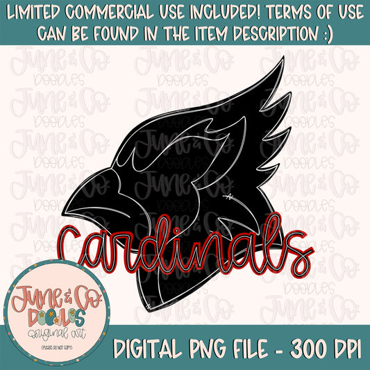 Cardinals Silhouette PNG| Mascot Doodle Sublimation File| Game Day Shirt Design| Hand Lettered Printable Art| Instant Download