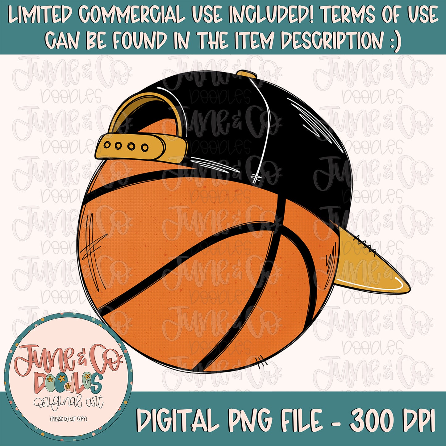 Cool Basketball Black & Gold PNG| Basketball In Hat Sublimation File| Boys Bball Shirt Design| Hand Sketched Printable Art| Instant Download