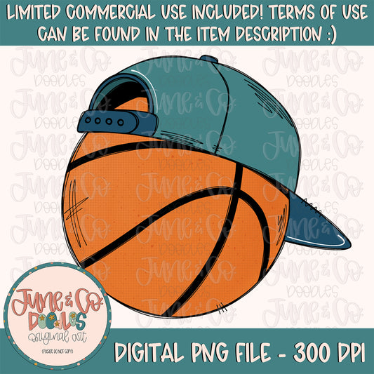 Cool Basketball PNG| Basketball With Hat Sublimation File| Boys Basketball Shirt Design| Hand Sketched Printable Art| Instant Download