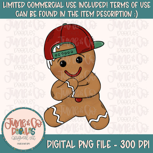 Cool Gingerbread Boy PNG| Christmas Doodle Sublimation File| Holiday Season Shirt Design| Hand Sketched Printable Art| Instant Download