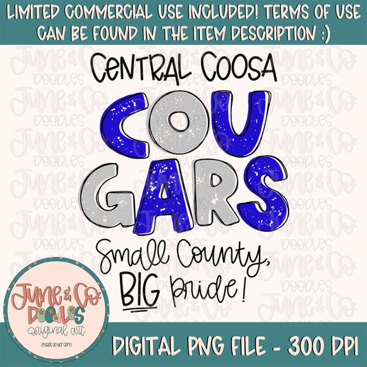 Central Coosa Cougars PNG| Custom School Mascot Sublimation File| Small County Pride Shirt Design| Printable Art| Digital Download