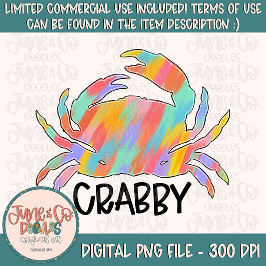 Colorful Watercolor Crab PNG| Crabby Sublimation File| Beachy Shirt Designs| Summer Printable Art| Hand Lettering/ Instant Download