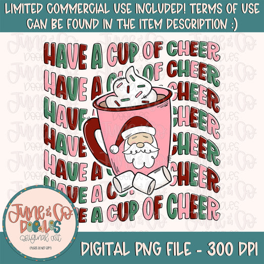 Cup Of Cheer Mug PNG| Christmas Cheer Sublimation File| Holiday Season Shirt Design| Hand Lettered Printable Art| Instant Download