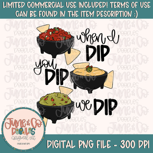 Dip Trio PNG| Cinco de Mayo Sublimation File| Salsa, Guac, Queso Shirt Design| Hand Drawn| Instant Download