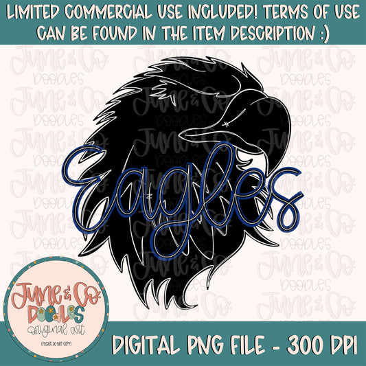 Eagles Silhouette PNG| Mascot Doodle Sublimation File| Game Day Shirt Design| Hand Lettered Printable Art| Instant Download