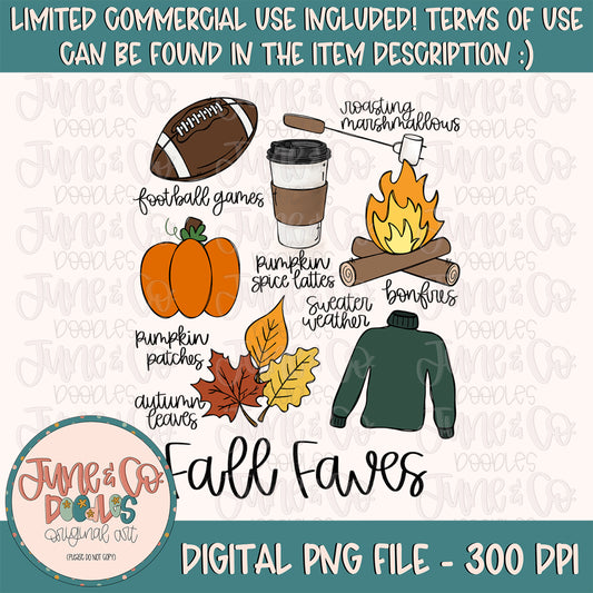 Fall Faves PNG| Fall Season Sublimation File| Favorite Fall Things Shirt Design| Hand Lettered Printable Art| Instant Download