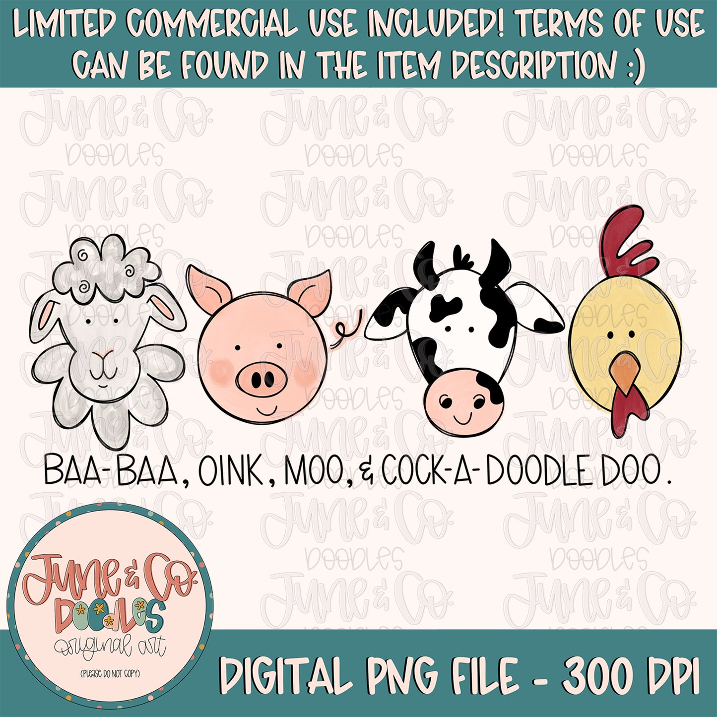 Farm Animal PNG| Animal Sounds Sublimation File| Farm Animal Kids Shirt Design| Hand Drawn Printable Art| Instant Download