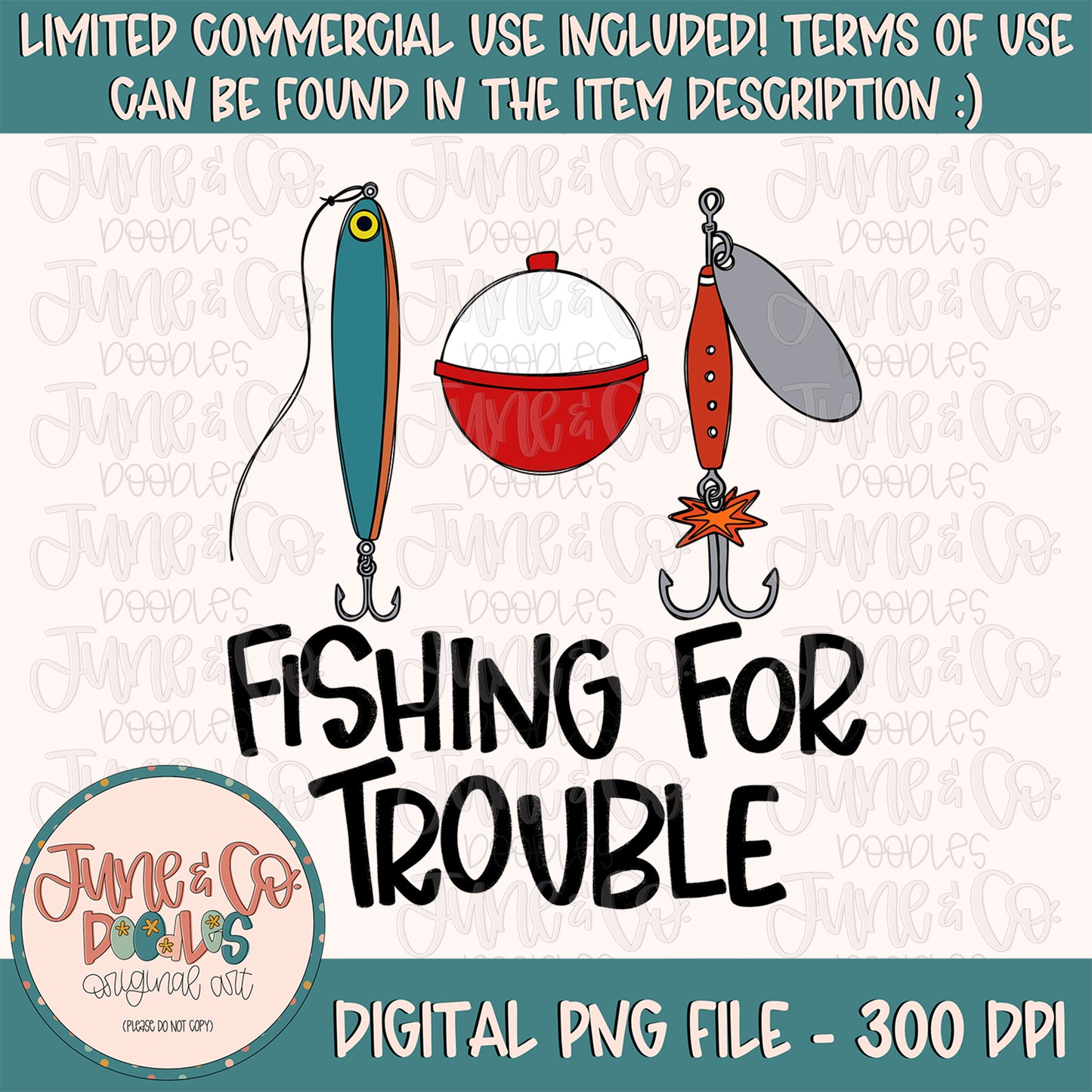 Fishing For Trouble PNG| Fishing Lure Sublimation File| Boys Summer Shirt Design| Hand Lettered Printable Art| Instant Download