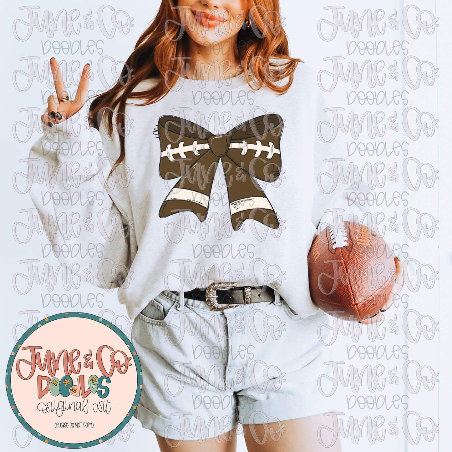 Football Bow PNG| Coquette Football Sublimation File| Girly Football Season Shirt Design| Hand Sketched Printable Art| Instant Download