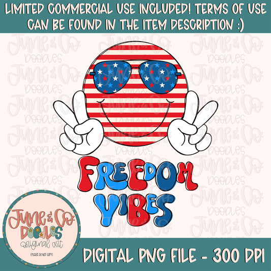 Freedom Vibes PNG| Patriotic Retro Happy Face Sublimation File| Kids July 4th Shirt Design| Independence Day Printable Art| Instant Download