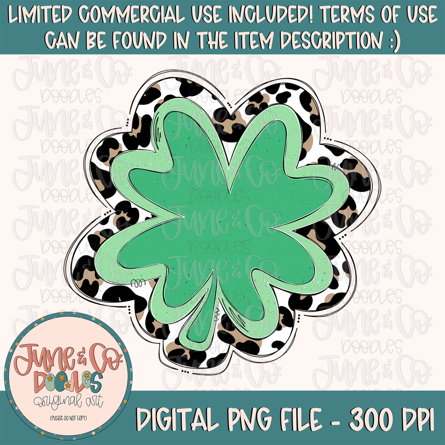 Shamrock Doodle PNG| Funky Shamrock With Leopard Print Sublimation File| St. Patrick's Day Hand Lettered Printable Art| Instant Download