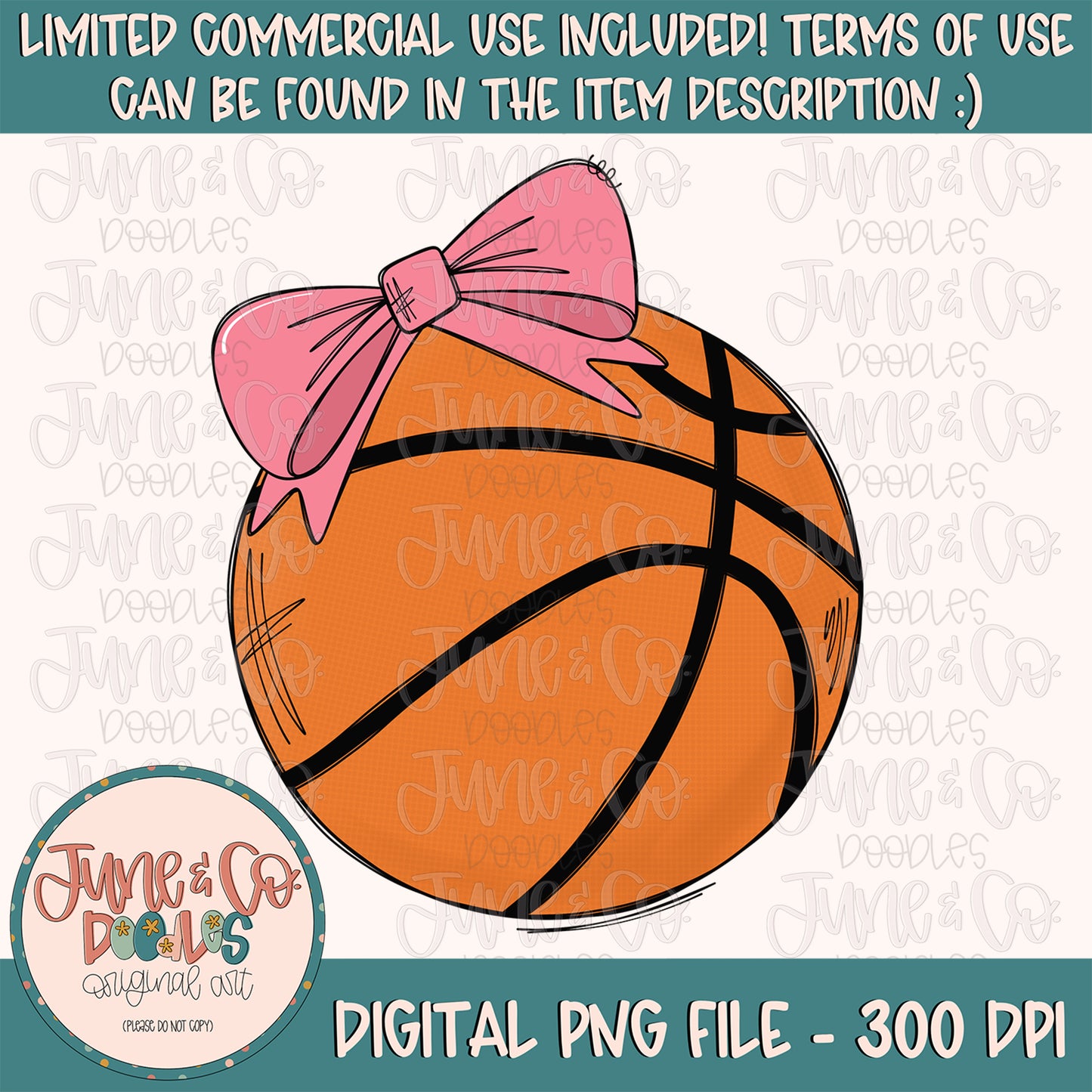 Girl Basketball PNG| Basketball With Bow Sublimation File| Girls Basketball Shirt Design| Hand Sketched Printable Art| Instant Download