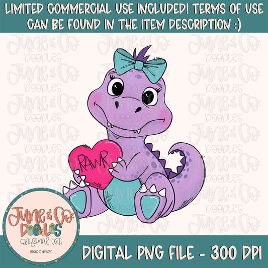 Valentine's Dino Girl PNG| Dinosaur Doodle Sublimation File| Valentine's Day Shirt Design| Hand Sketched Printable Art| Instant Download