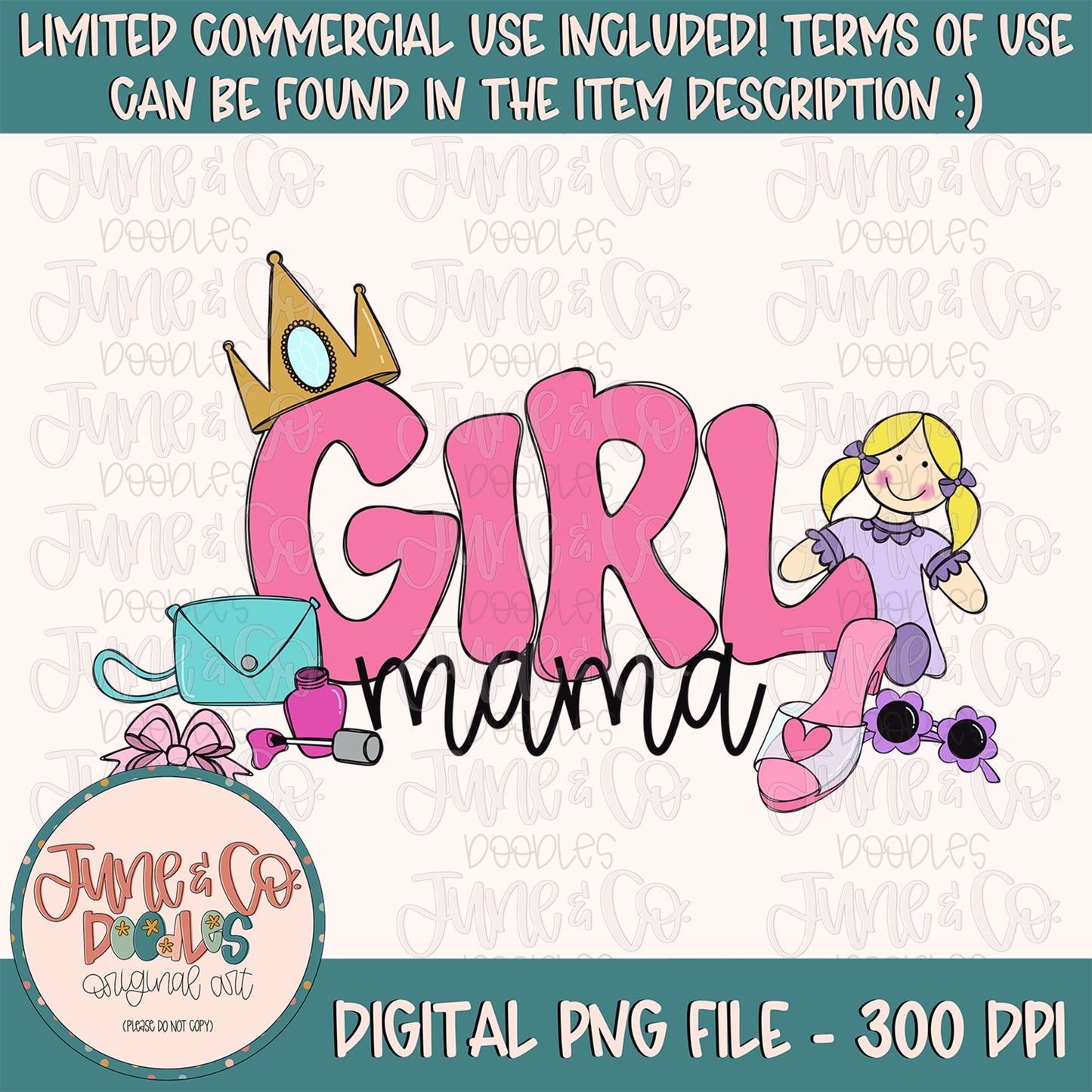 Girl Mama PNG| Mom of Girls Sublimation File| Girl Mom Shirt Design| Hand Drawn Printable Art| Hand Lettering| Instant Download