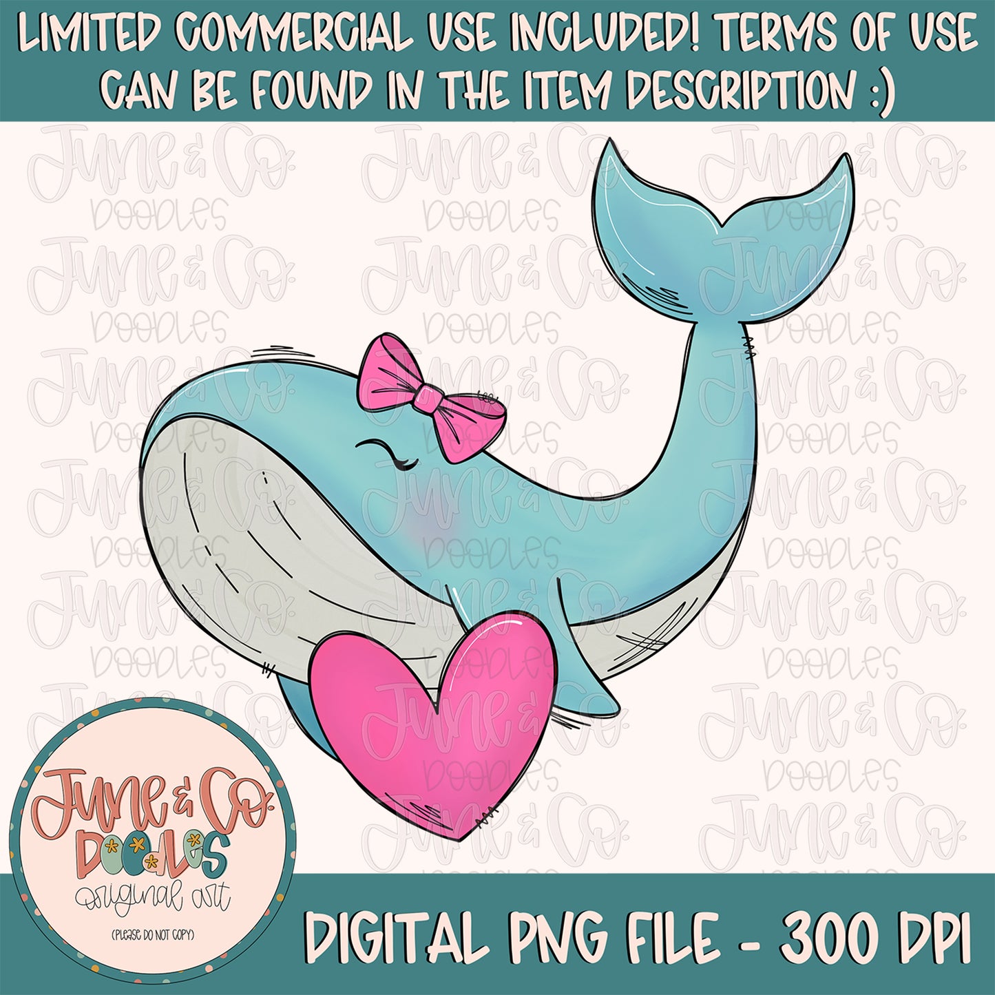 Girl Whale With Heart| Valentine's Day Sublimation File| Girls V-Day Shirt Design| Hand Sketched Printable Art| Instant Download