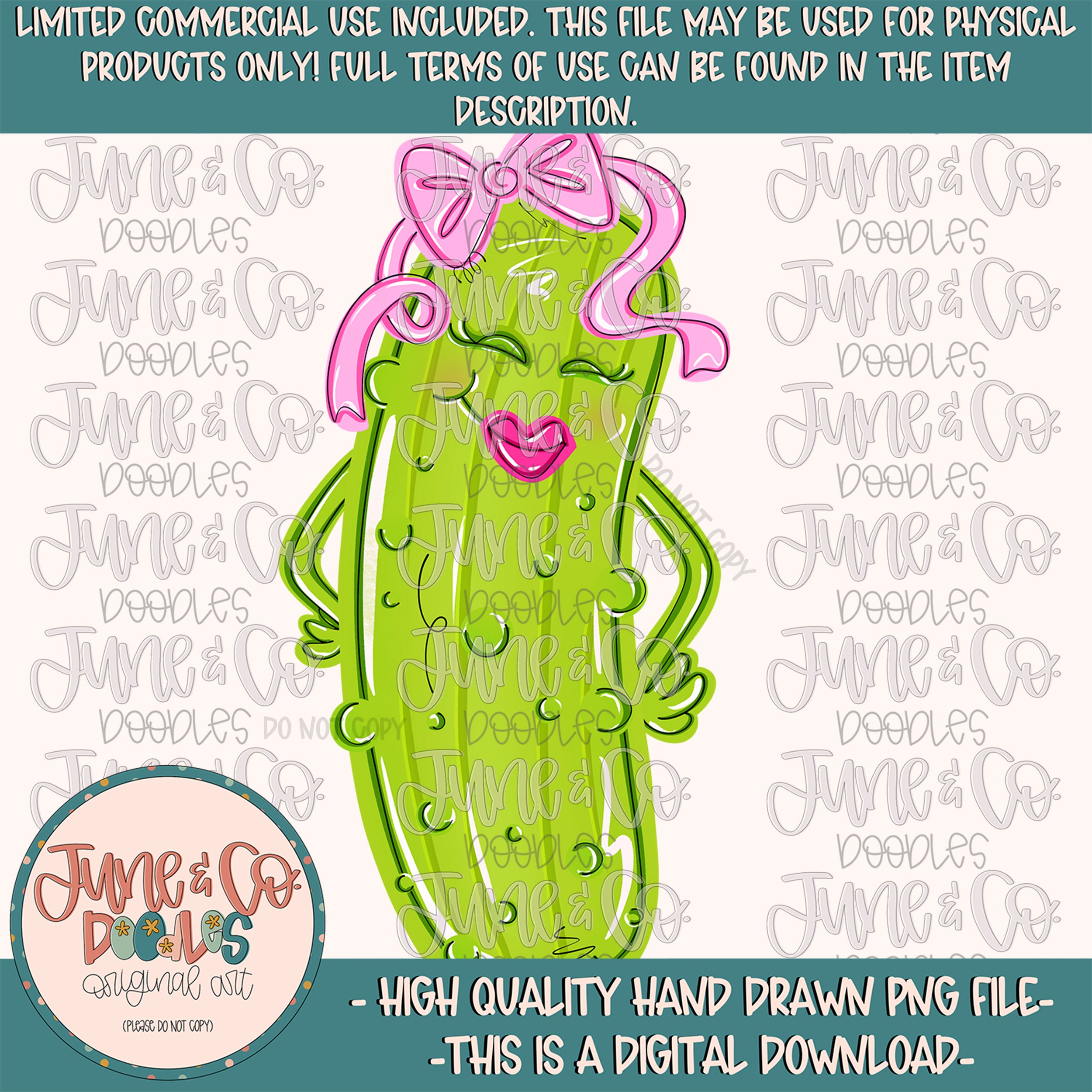 Girly Pickle Doodle PNG| Pickle With Bow Sublimation File| Girls Festi ...