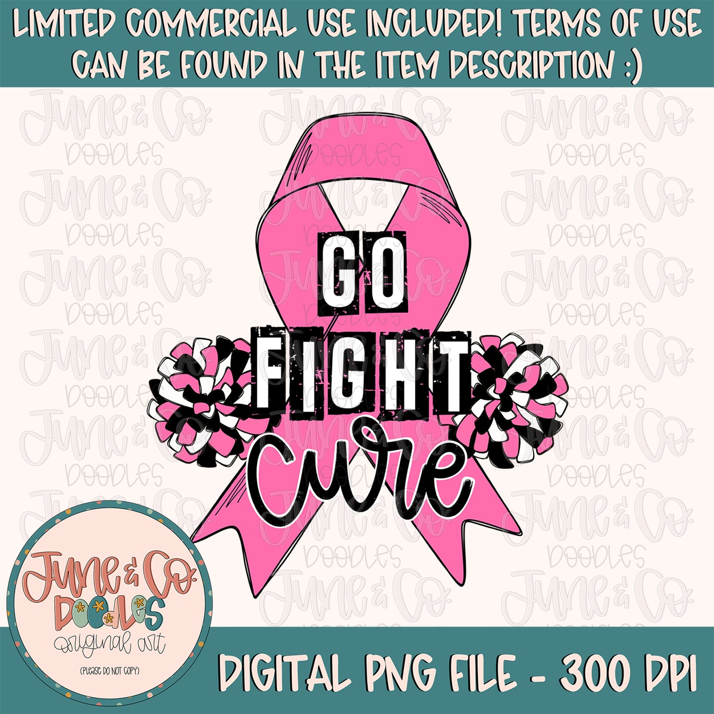 Go Fight Cure PNG| Cheerleading Pink Out Sublimation File| Breast Cancer Awareness Shirt Design| Printable Art| Instant Download