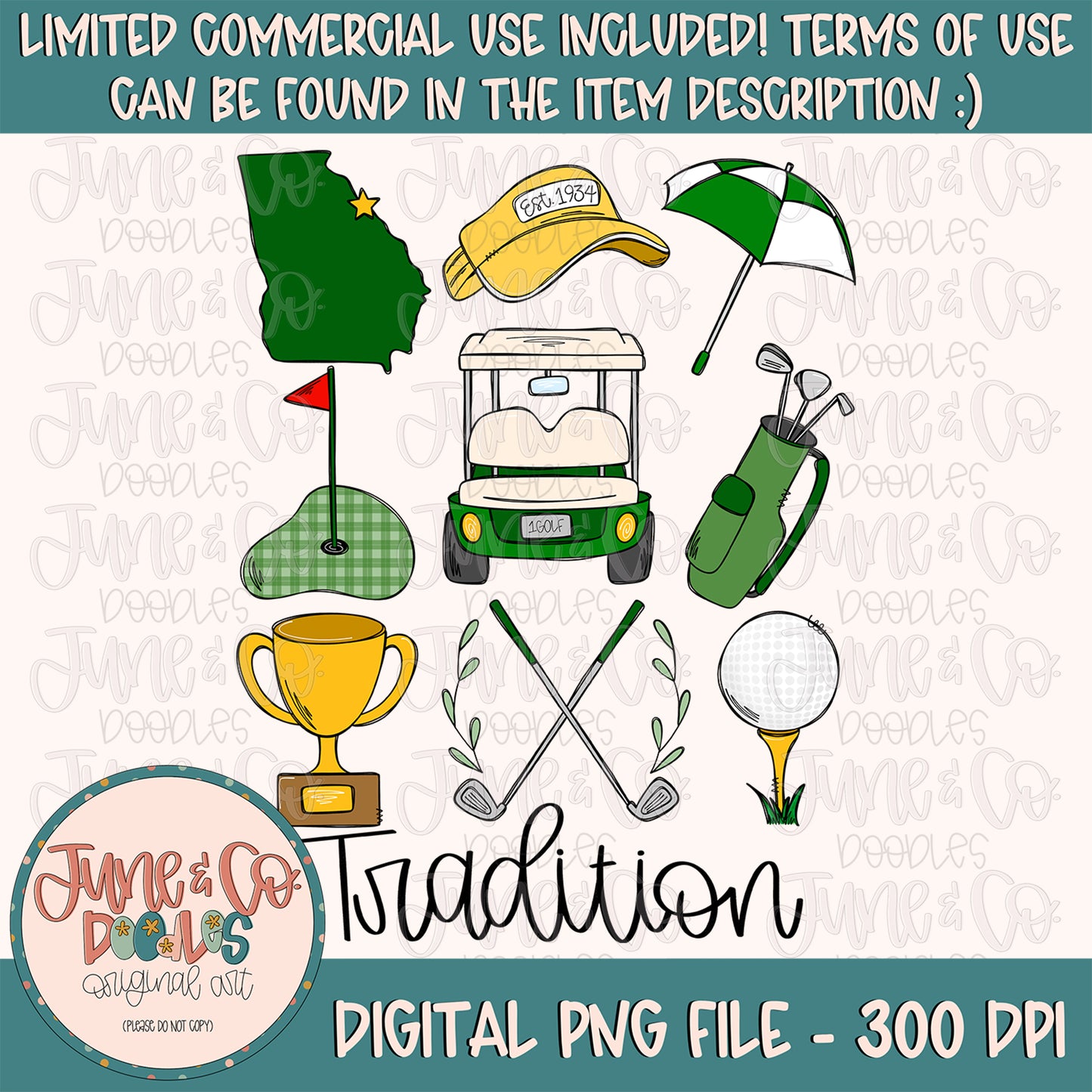 Golf Things PNG| Preppy Golf Sublimation File| Golf Themed Shirt Design| Hand Sketched Printable Art| Instant Download