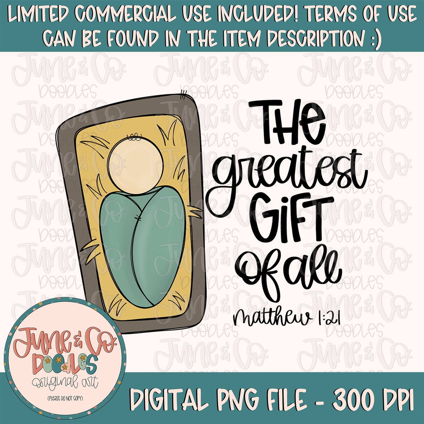 Greatest Gift Of All PNG| Faith Based Christmas Sublimation File| Nativity Story Shirt Design| Hand Sketched Printable Art| Instant Download