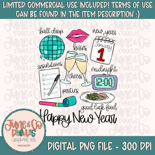 Happy New Year PNG| New Year's Eve Sublimation File| New Year Shirt Design| Hand Lettered Printable Art| Instant Download