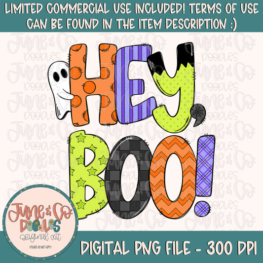 Hey Boo PNG| Ghost Halloween Sublimation File| Spooky Season Shirt Design| Hand Lettered Printable Art| Instant Download