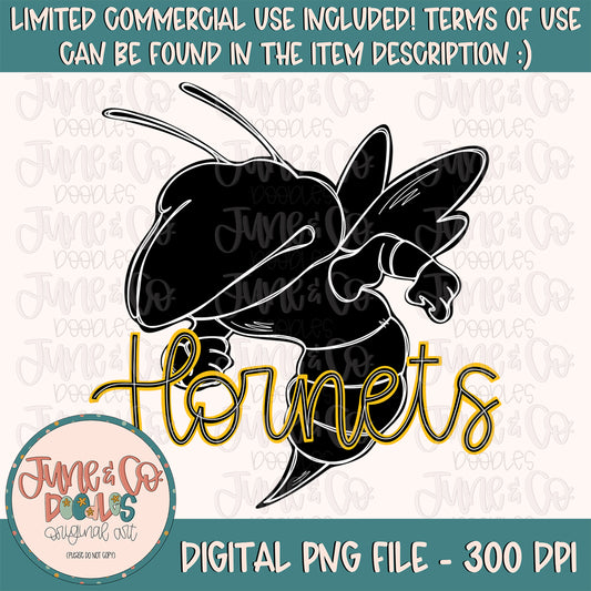 Hornets Silhouette PNG| Mascot Doodle Sublimation File| Game Day Shirt Design| Hand Lettered Printable Art| Instant Download