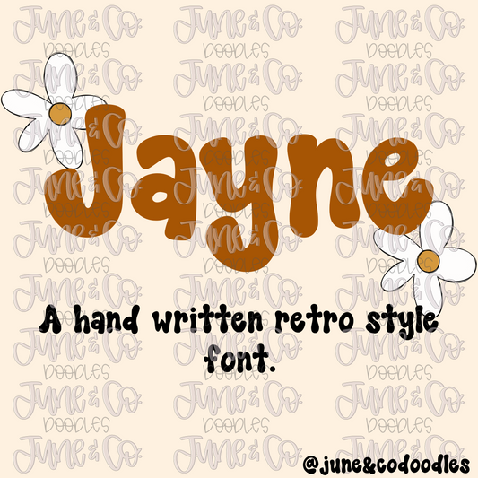 Jayne Font| Hand Written Retro Style Font| Groovy Lettering| OTF File| TTF File| Instant Download