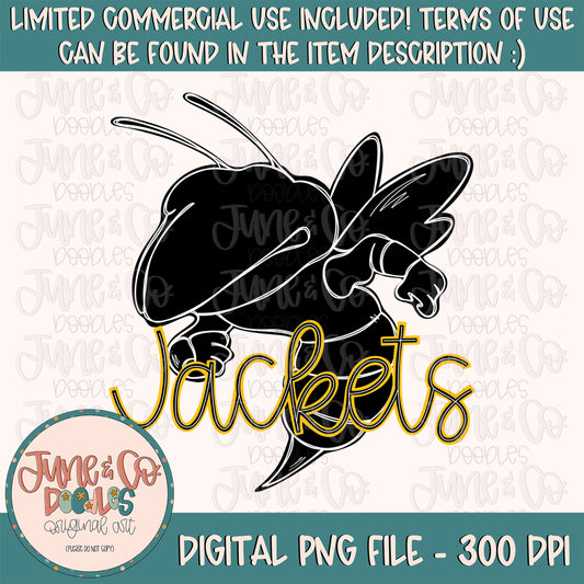 Jackets Silhouette PNG| Yellow Jackets Mascot Sublimation File| Game Day Shirt Design| Hand Lettered Printable Art| Instant Download