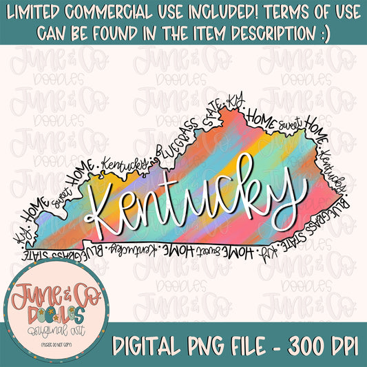 Colorful Painted State of Kentucky PNG| Kentucky Silhouette Sublimation File| Bluegrass State Shirt Design| Custom State Digital Art