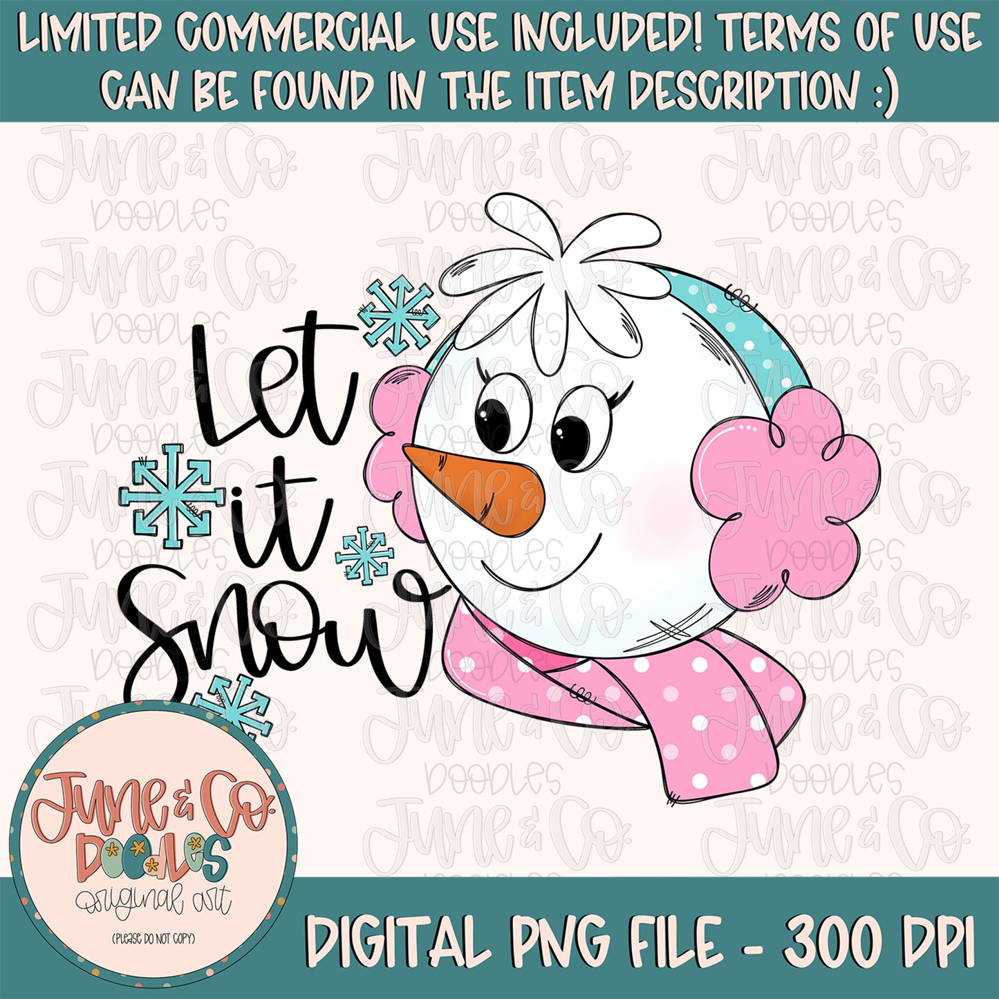 Let It Snow Snowgirl PNG| Christmas Doodle Sublimation File| Holiday Season Shirt Design| Hand Sketched Printable Art| Instant Download