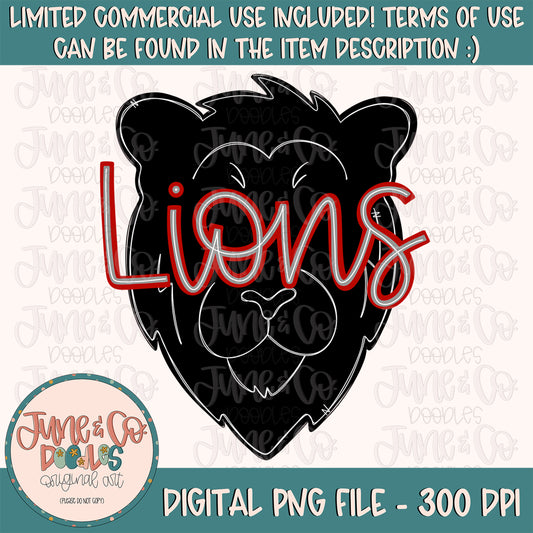 Lions Mascot PNG| Custom School Mascot Sublimation File| School Pride Shirt Design| Hand Lettered Printable Art| Instant Download