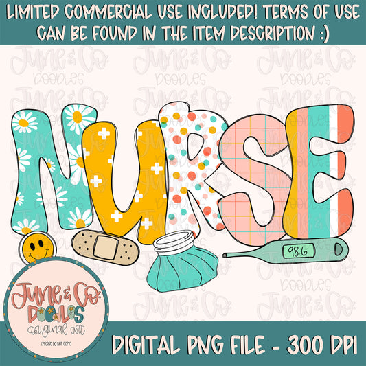 Retro Nurse PNG| Colorful RN Sublimation File| Hand Lettered Nurse Shirt Design| Nursing Printable Art| Instant Download