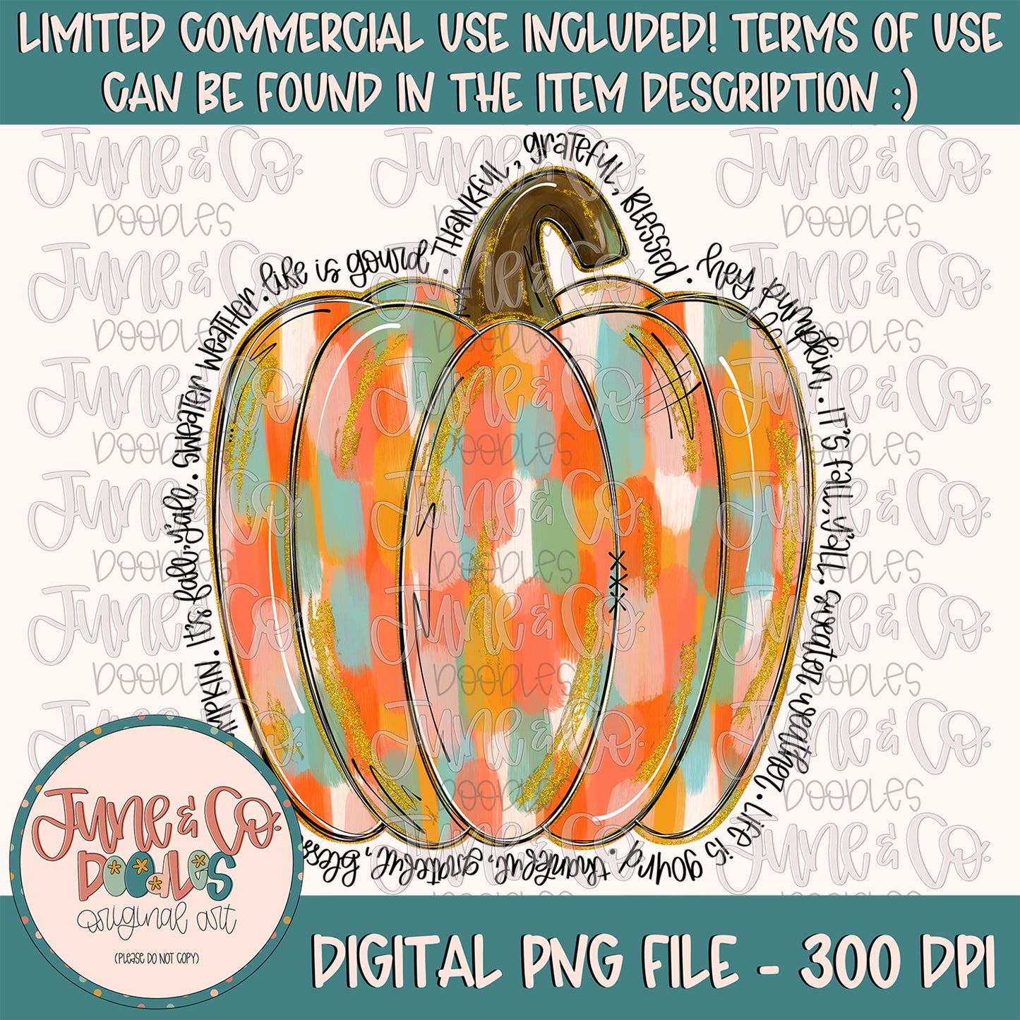 Painted Pumpkin PNG| Gold Glitter Pumpkin Sublimation File| Girly Fall Shirt Design| Hand Lettered Printable Art| Instant Download