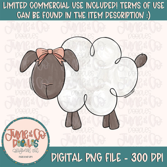 Painted Sheep With Bow PNG| Sketchy Sheep Doodle Sublimation File| Christian Spring Design| Hand Sketched Printable Art| Instant Download