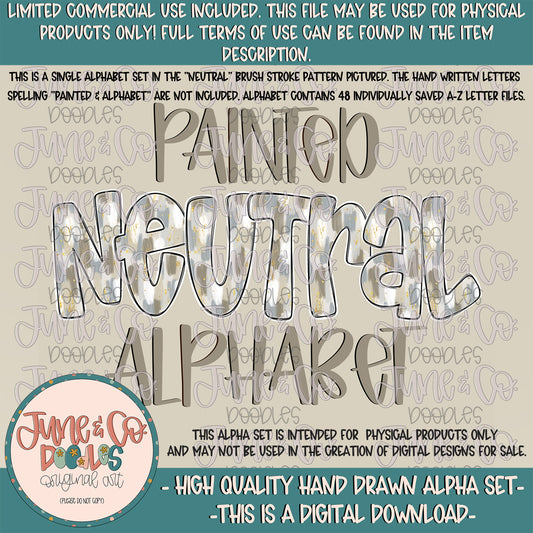 Painted Neutrals Alphabet Set- PNG| Neutral Brush Stroke Doodle Alpha| Individually Saved Letters| A-Z Doodle Letters PNG| Digital Download
