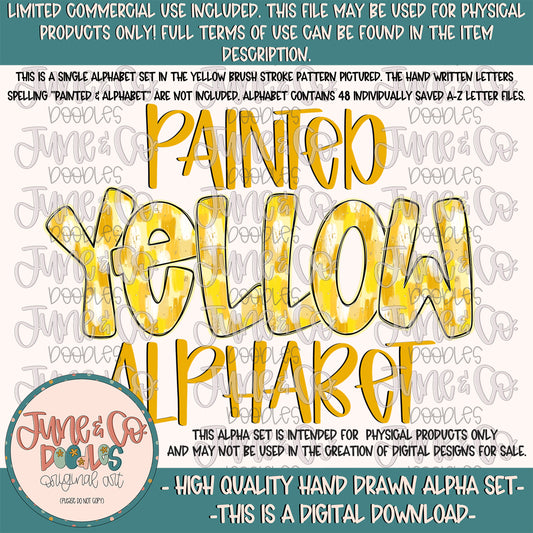 Painted Yellow Alphabet Set- PNG| Yellow Brush Stroke Doodle Alpha| Individually Saved Letters| A-Z Doodle Letters PNG| Digital Download