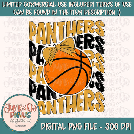 Girls Panthers Basketball PNG| Wavy Text Mascot Sublimation File| Sports Team Shirt Design| Hand Sketched Printable Art| Instant Download