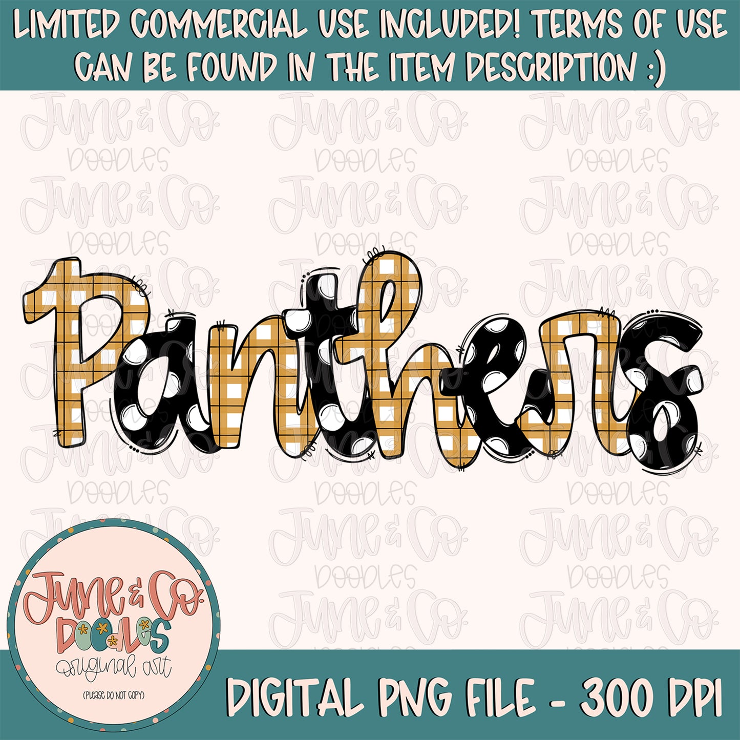 Panthers Mascot Doodle PNG| Custom School Mascot Sublimation File| School Pride Shirt Design| Hand Lettered Printable Art| Instant Download