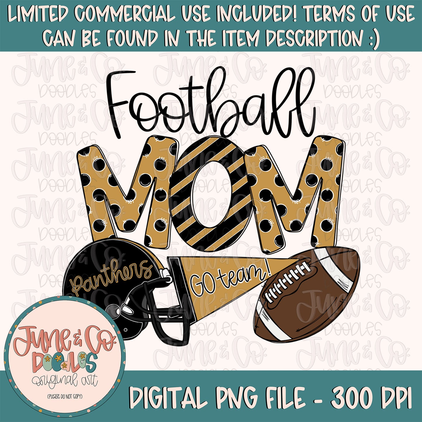 Panthers Football Mom PNG| Sports Mama Sublimation File| Football Season Shirt Design| Hand Lettered Printable Art| Instant Download