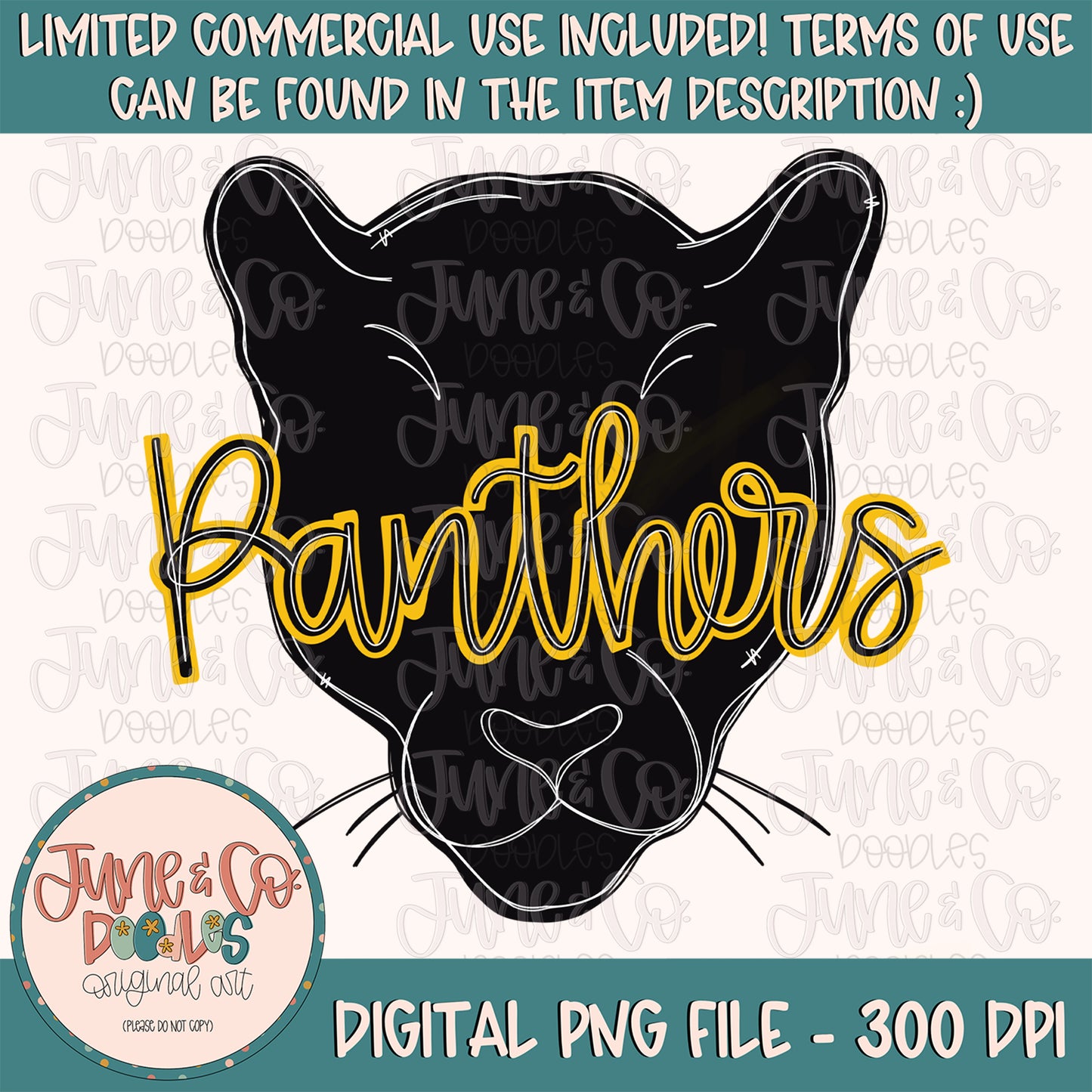 Panthers Mascot PNG| Custom School Mascot Sublimation File| School Pride Shirts Design| Hand Lettered Printable Art| Instant Download