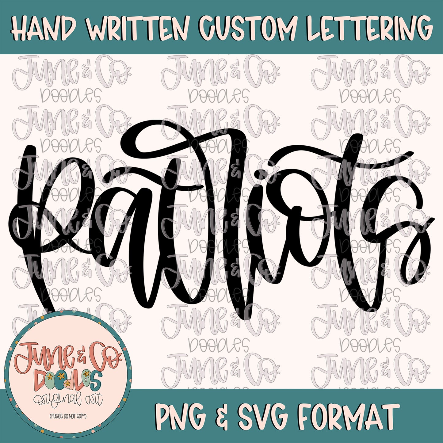 Patriots Mascot Lettering PNG| Team Spirit Sublimation File| Sports Team SVG| Hand Lettered Printable Art| Instant Download