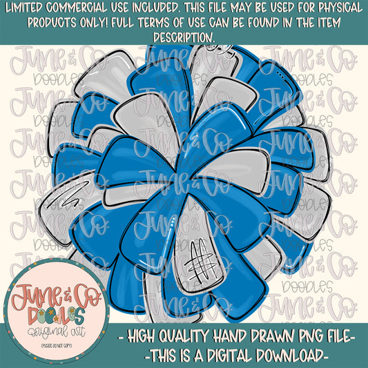 Blue & Light Gray Pom Pom PNG| Cheerleading Sublimation File| Team Spirit Shirt Design| Hand Drawn Printable Art| Digital Download