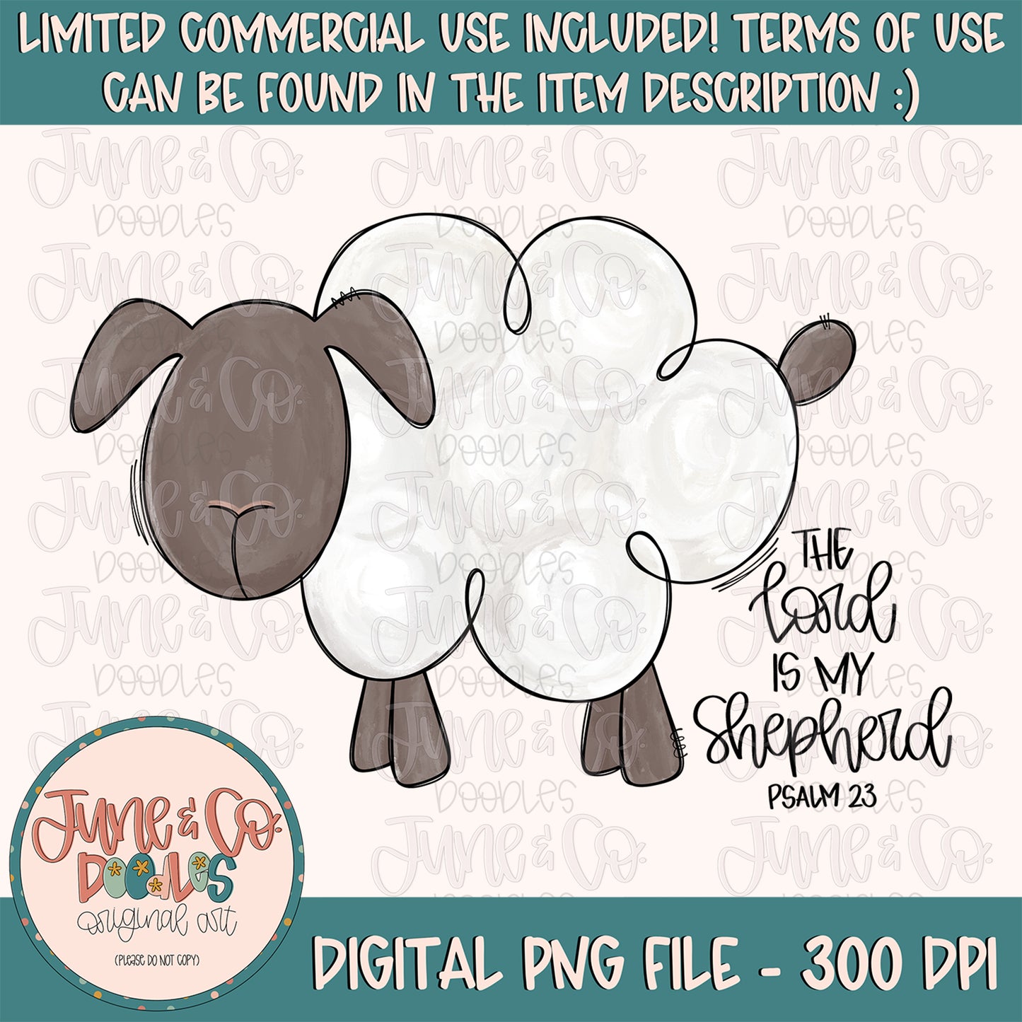 Psalm 23 Sheep PNG| Painted Sheep Doodle Sublimation File| Christian Spring Easter Design| Hand Sketched Printable Art| Instant Download