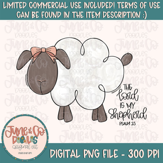 Psalm 23 Sheep With Bow PNG| Painted Sheep Doodle Sublimation File| Christian Easter Design| Hand Sketched Printable Art| Instant Download