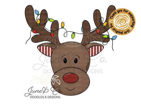 Whimsical Reindeer PNG| Christmas Doodle Sublimation File| Holiday Season Shirt Design| Hand Sketched Printable Art| Instant Download