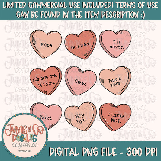 Rejection Hearts PNG| Anti-Valentine's Sublimation File| Valentine's Day Shirt Design| Hand Sketched Printable Art| Instant Download