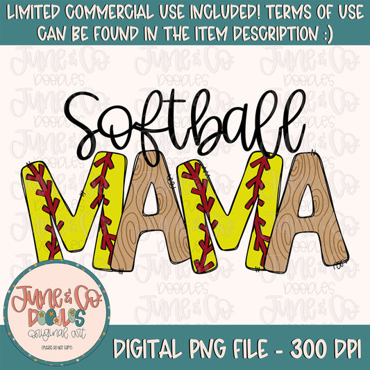 Softball Mama PNG| Sports Mom Sublimation File| Softball Season Shirt Design| Hand Lettered Printable Art| Instant Download