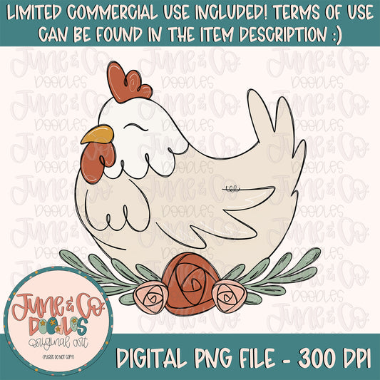 Spring Chicken PNG| Floral Chicken Sublimation File| Country Farmhouse Doodle| Hand Lettered Printable Art| Instant Download