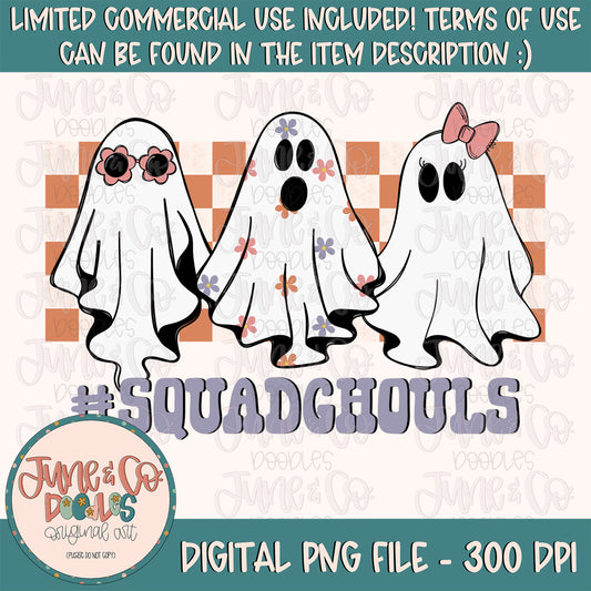 Squad Ghouls Ghost Trio PNG| Girls Halloween Sublimation File| Trick or Treating Shirt Design| Hand Drawn Printable Art| Instant Download